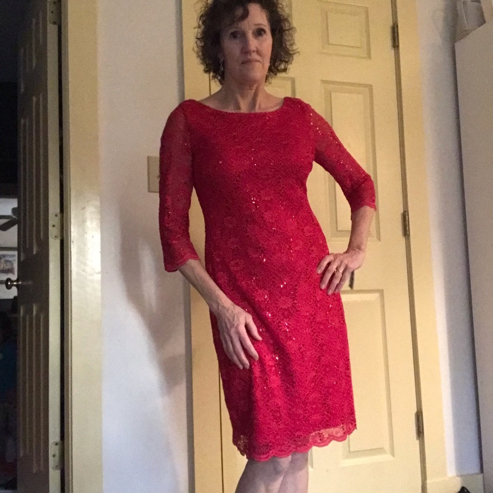 Red sparkly dress.